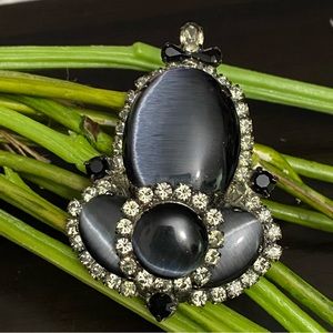 Stunning Vintage Black Cat Eye Moonstone Large Heavy Revival Brooch 66.5g